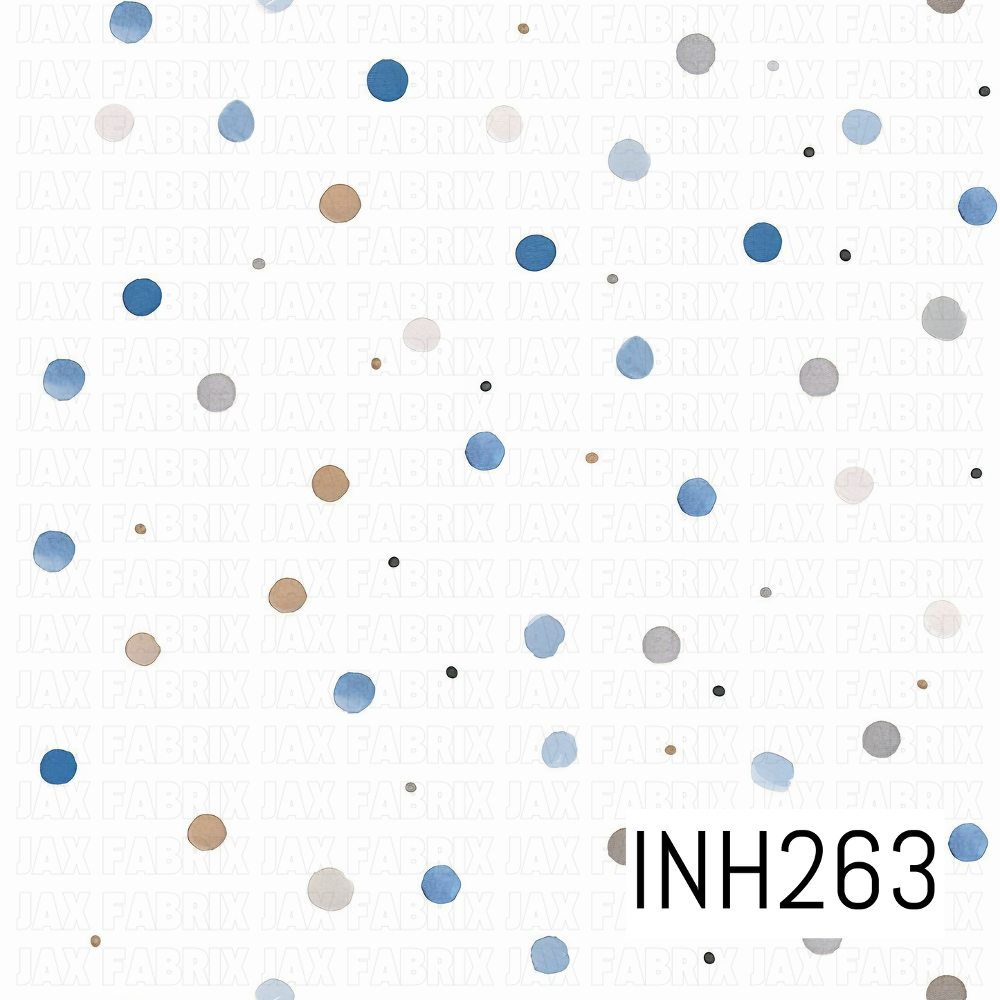Pattern of multicolored blues and tans dots on a white background 
