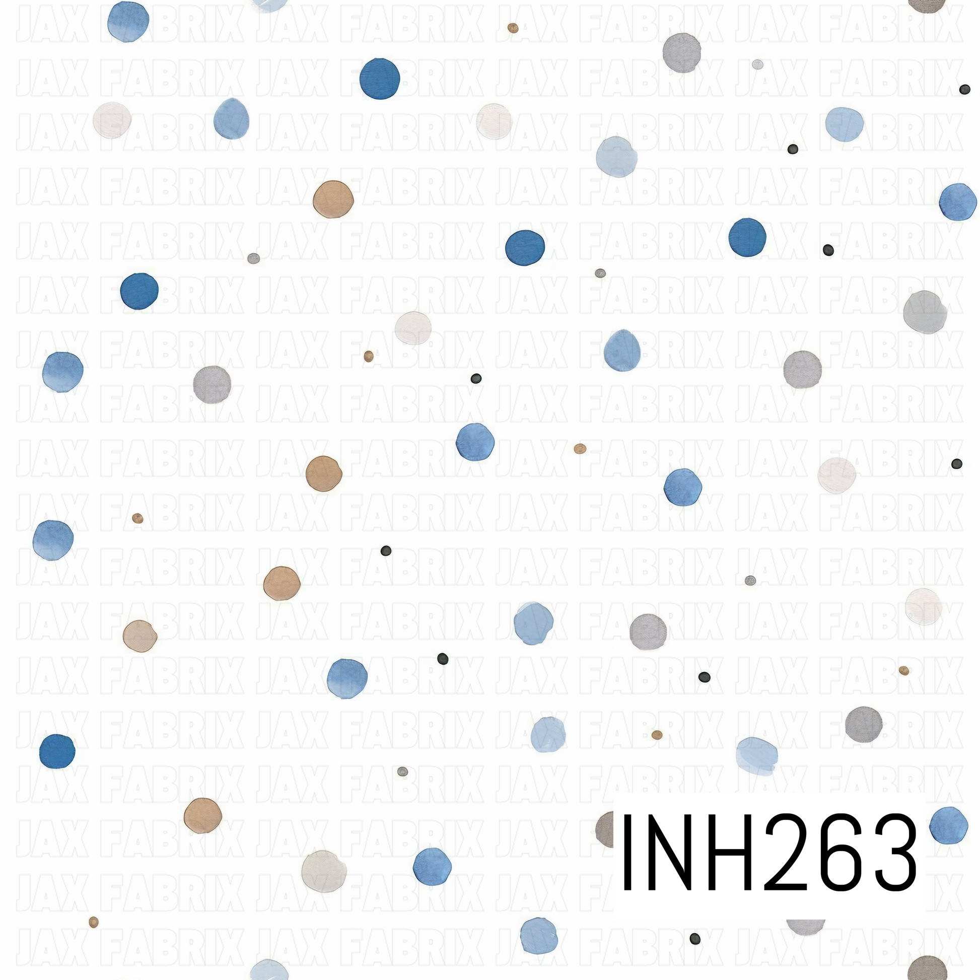 Pattern of multicolored blues and tans dots on a white background 
