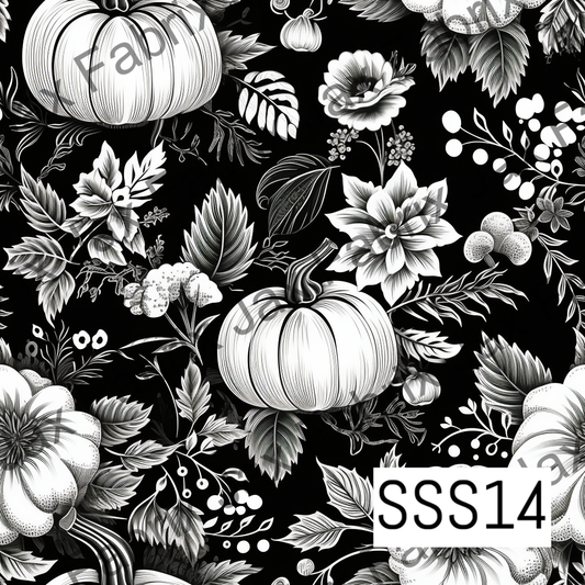 Vintage Black and White Pumpkin Floral SSS14