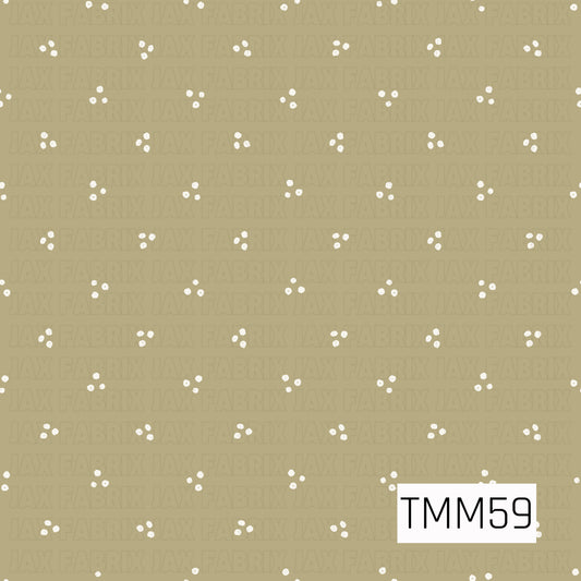 A simple seamless pattern featuring tiny clusters of three imperfect white dots scattered evenly across a soft muted golden beige background. The irregular hand-drawn dots add a subtle organic texture to the minimal design.
