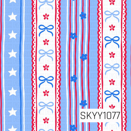 design of red white and blue stripes  with bows flowers and ribbon 