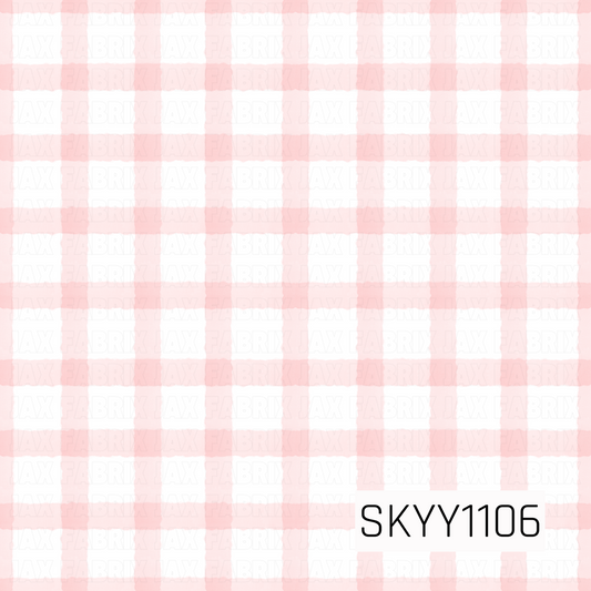 A classic watercolor gingham featuring soft blush pink checks on a crisp white background. The hand-painted texture gives this timeless plaid a delicate, sweet, and airy look.
