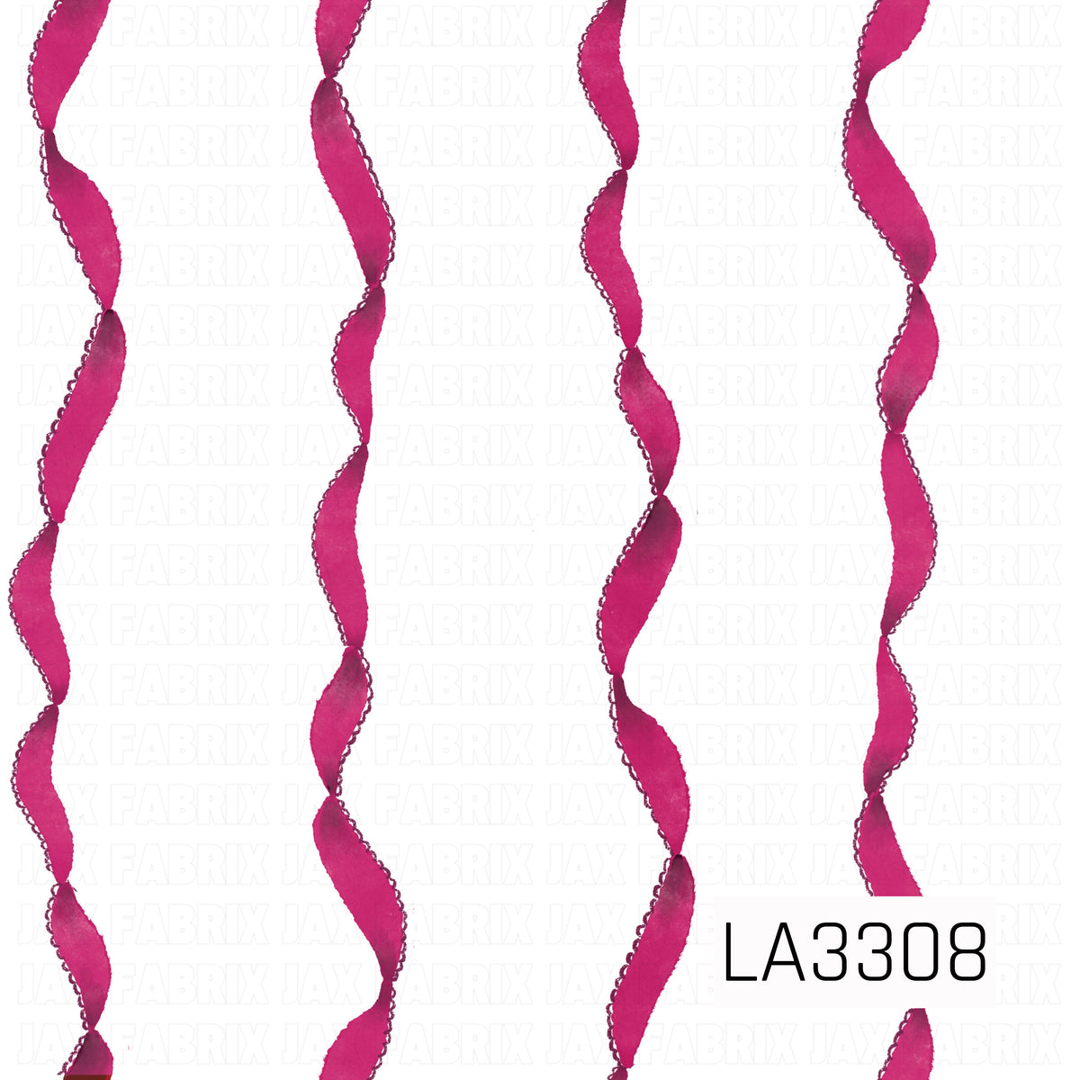 A playful Christmas pattern featuring bright pink twisting ribbons arranged in vertical rows against a crisp white background. The bold pink ribbons give this simple design a fun, girly and preppy holiday feel.
