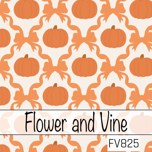 A charming fall coordinate featuring classic orange pumpkins paired with oversized bow silhouettes on a warm cream background. The simple, timeless design adds a sweet autumn touch with a clean, modern feel.
