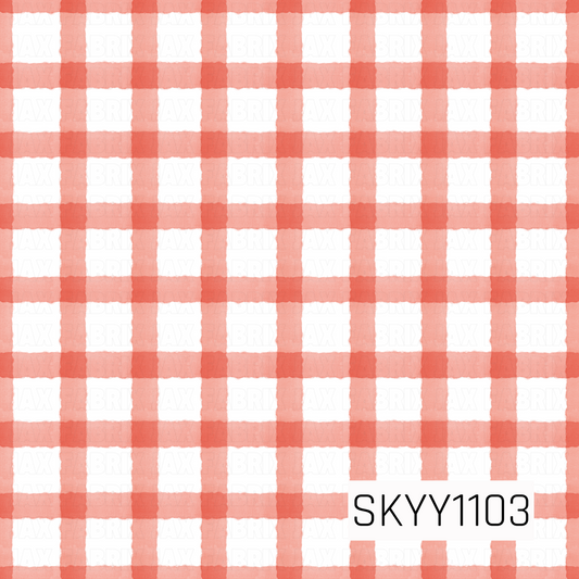 A classic watercolor gingham featuring vibrant red checks on a crisp white background. The soft hand-painted texture gives this timeless plaid a bold yet charming look.
