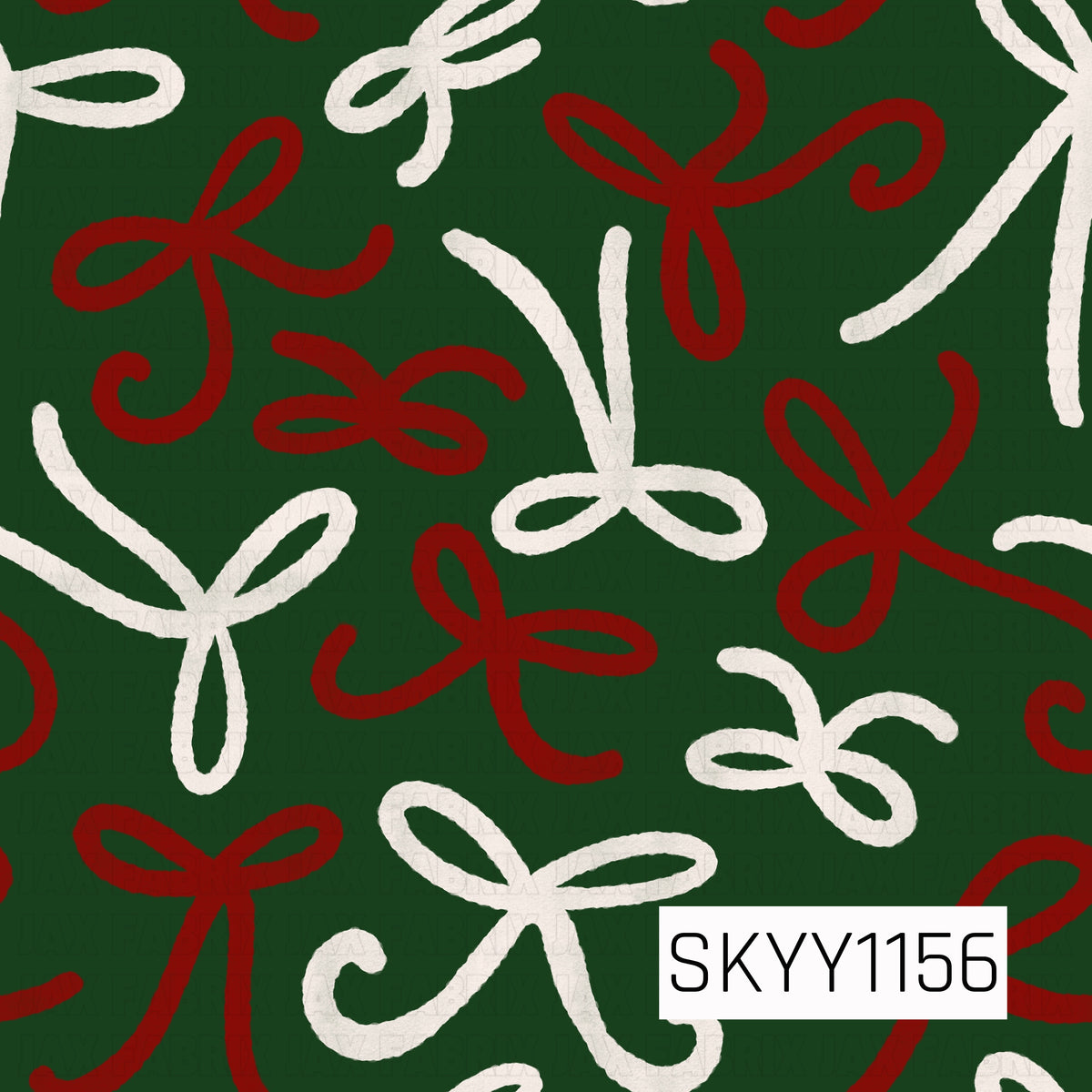 A festive hand-drawn bow pattern featuring oversized, whimsical bows in deep red and soft ivory on a rich forest green background. The loose, sketch-style lines give the design a playful, handmade feel with a classic Christmas color palette.