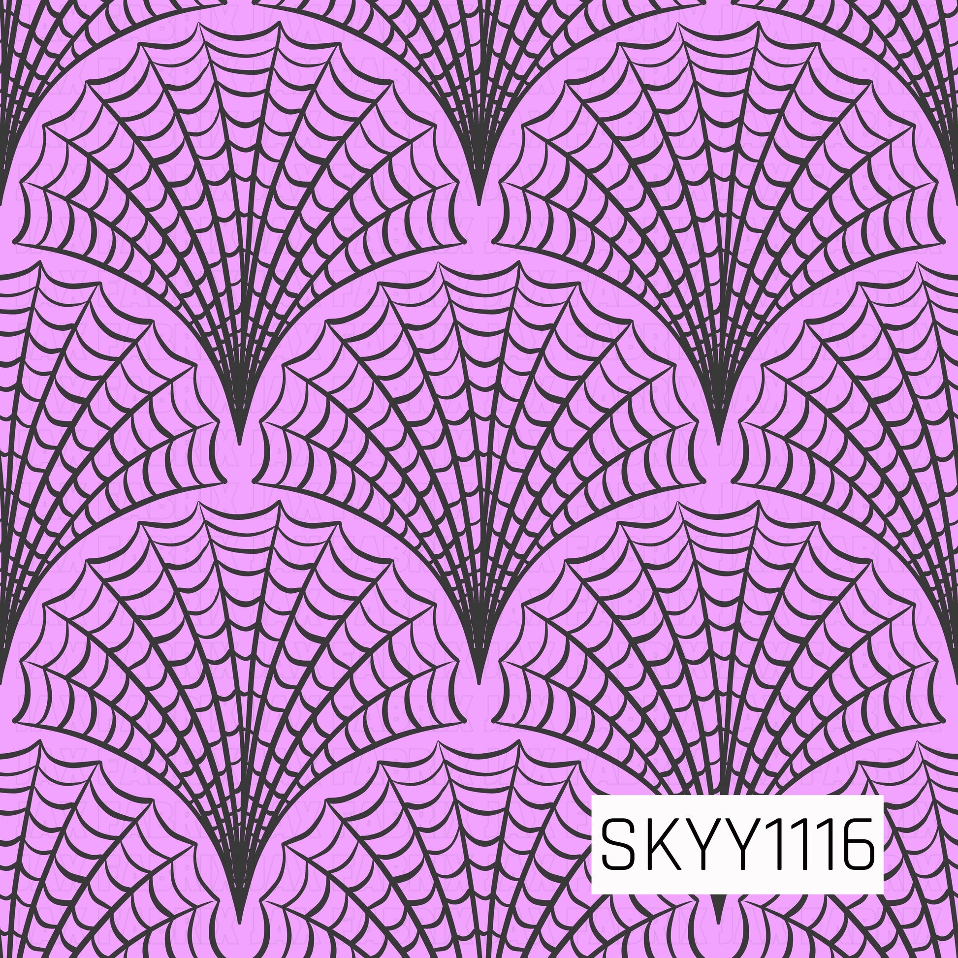A bold seamless Halloween pattern featuring large scalloped spiderwebs arranged in an overlapping fan-like layout. Thick black web lines stand out against a vibrant pink-purple background, creating a simple yet dramatic spooky design with a playful retro feel.
