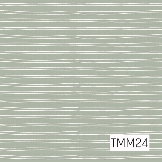 A simple coordinate featuring dusty sage green and cream. Thin hand-drawn horizontal stripes flow across the design, creating a soft, organic look. The slightly uneven lines add subtle texture and movement, making it a versatile blender print with a relaxed, natural feel.
