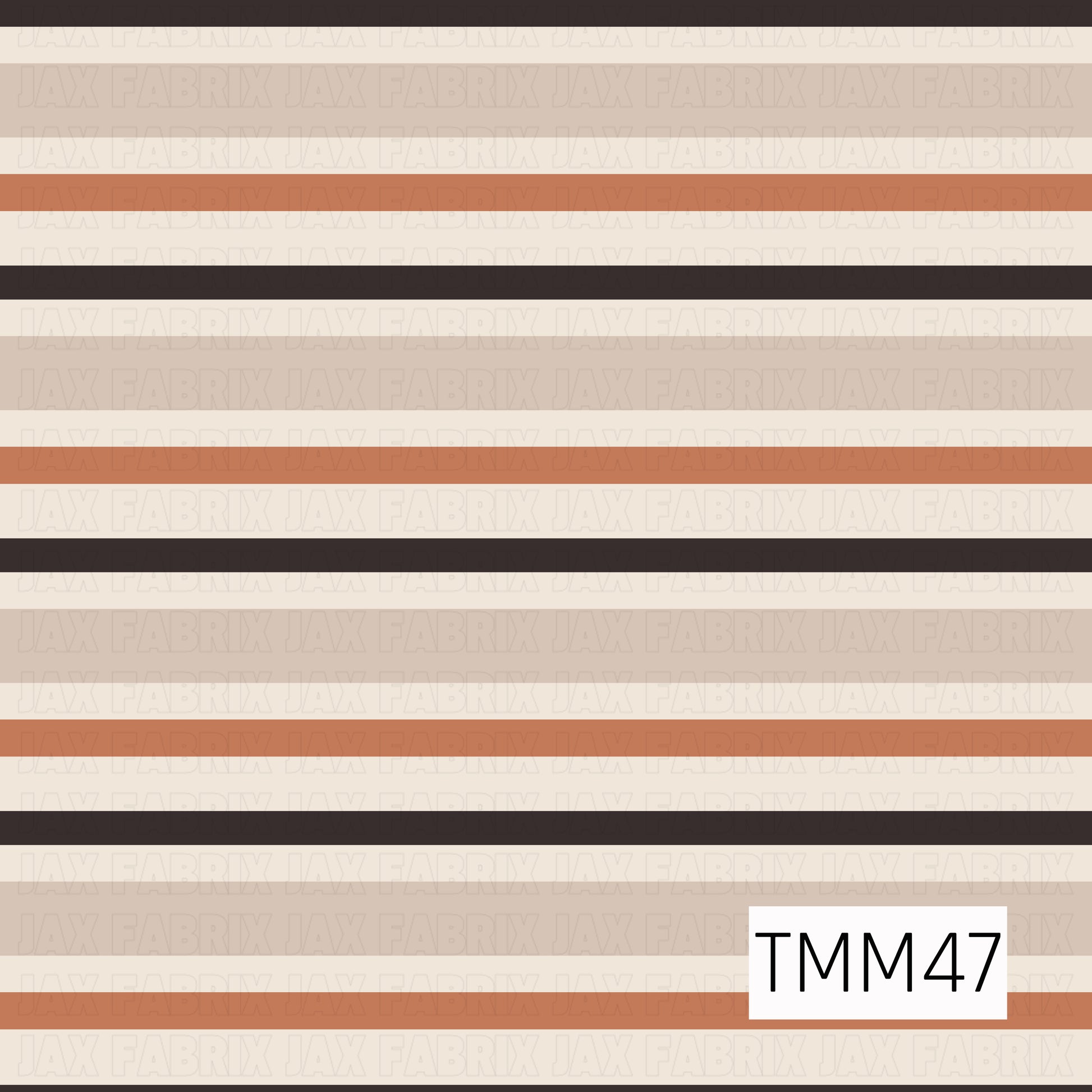 Horizontal stripes in warm pumpkin orange, cream, beige, and deep charcoal create a clean, versatile coordinate with a cozy autumn color palette and a simple, timeless style.
