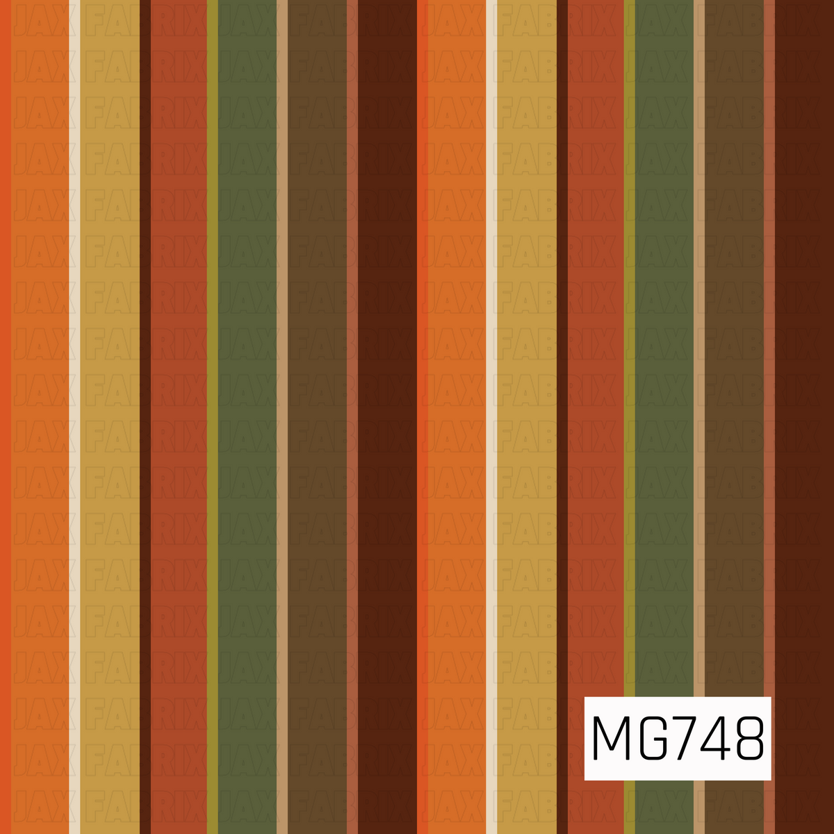 A bold autumn stripe pattern featuring vertical stripes in rich seasonal shades of burnt orange, mustard yellow, rust, olive green, warm taupe, chocolate brown, and cream. The alternating widths and earthy color palette create a cozy, retro-inspired design perfect for fall and Thanksgiving projects.