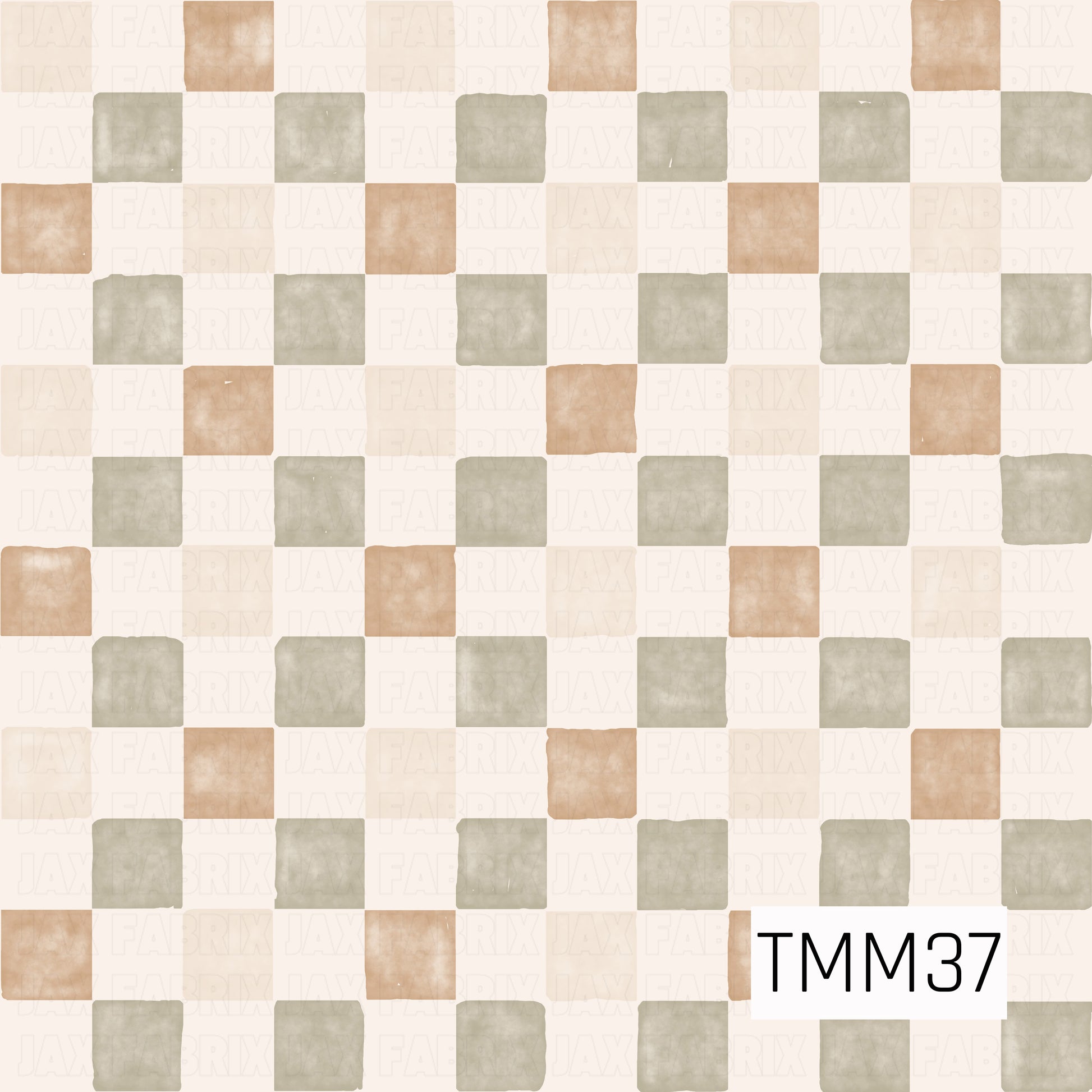A soft watercolor checkerboard pattern featuring alternating sage green and warm beige squares on a creamy background. The hand-painted texture gives this classic check a subtle, organic look, making it a versatile coordinating print for coastal, cottage, farmhouse, and seasonal sewing projects.

