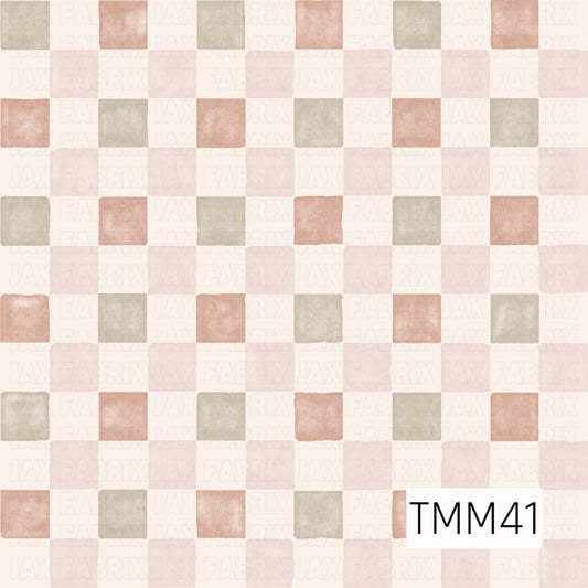 A soft watercolor checkerboard pattern featuring alternating blush pink and sage green squares on a creamy background. The hand-painted texture adds a gentle, organic feel, creating a versatile coordinating print with a soft cottage-inspired palette.
