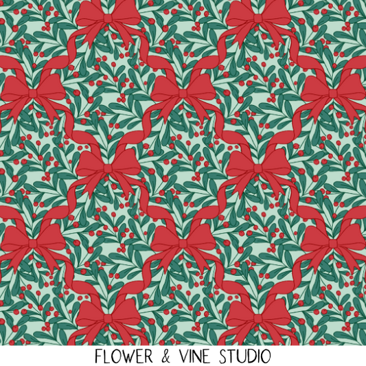 Christmas Bows and Mistletoe Green