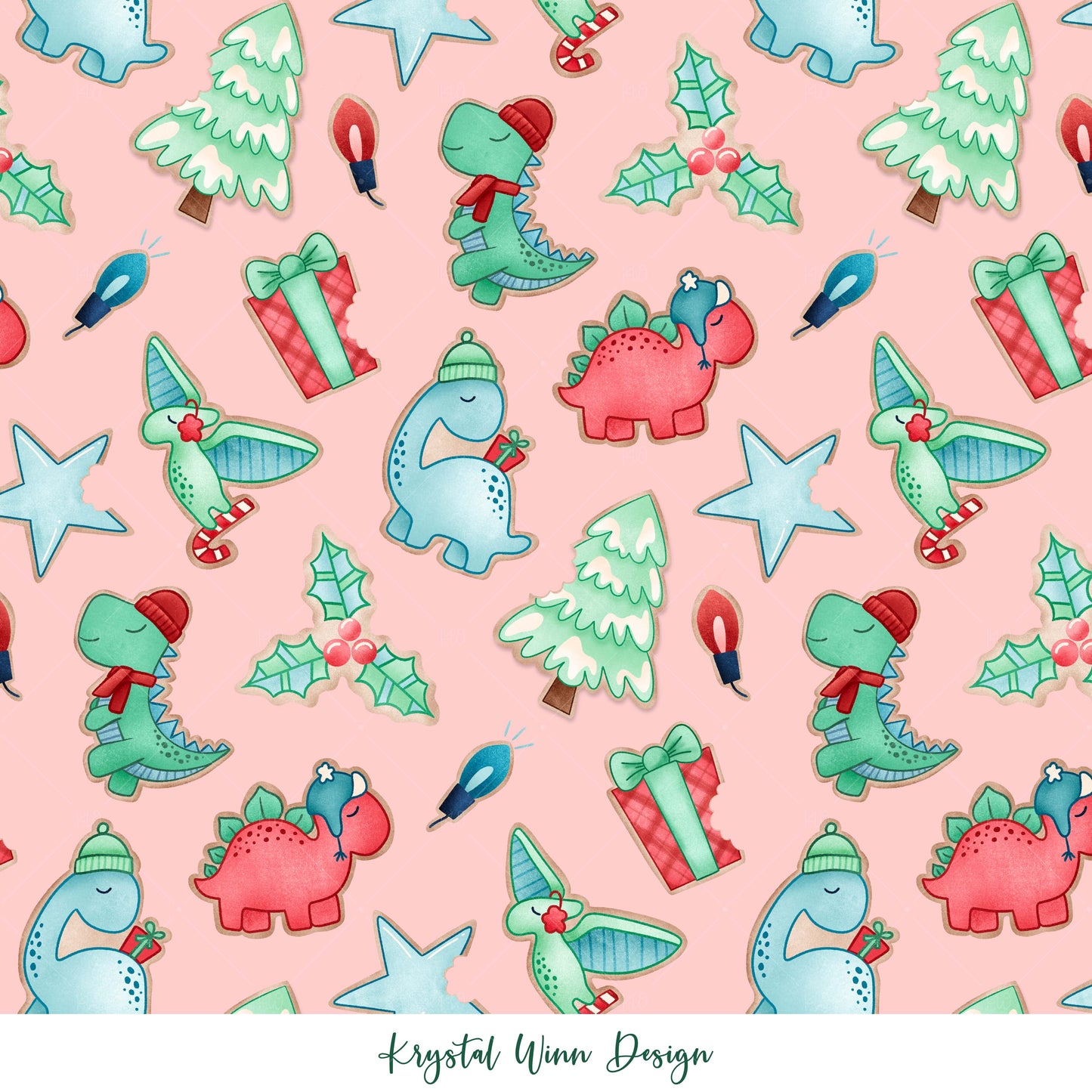All I want For Christmas Dinosaurs Pink KW251