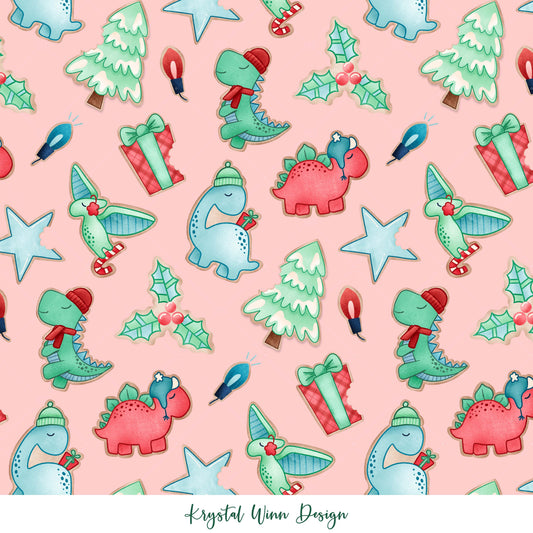 All I want For Christmas Dinosaurs Pink KW251