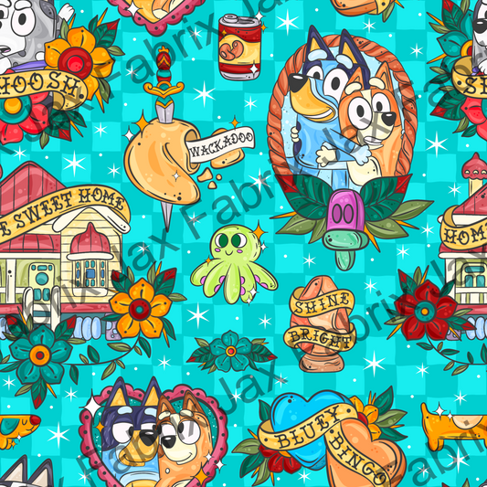 Tattoo Pups Blue Check PC448