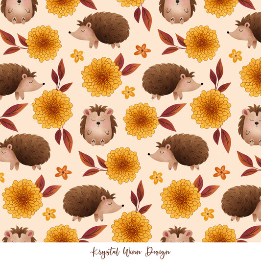 Fall Y'all Floral Hedgehogs Cream KW93