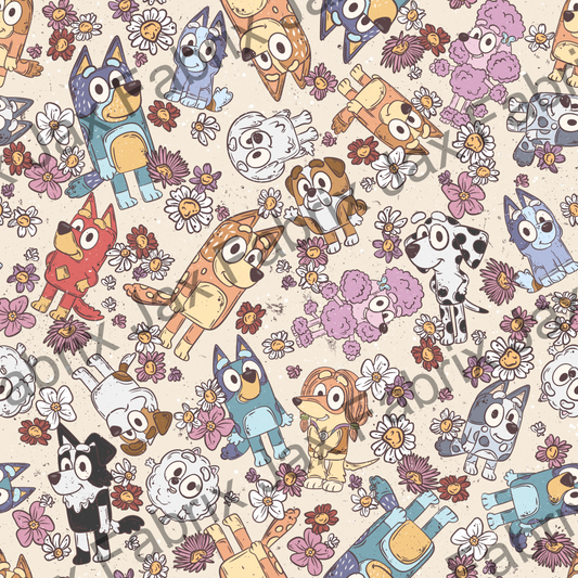Floral Aussie Dog Friends Tan PC425