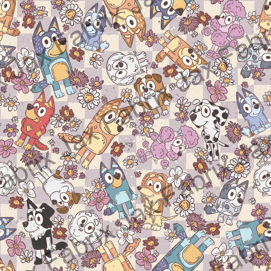 Floral Aussie Dog Friends Check PC426