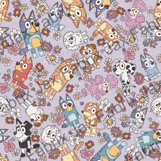 Floral Aussie Dog Friends Purple PC427