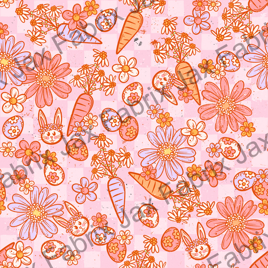 Floral Carrots Pink Check PC157