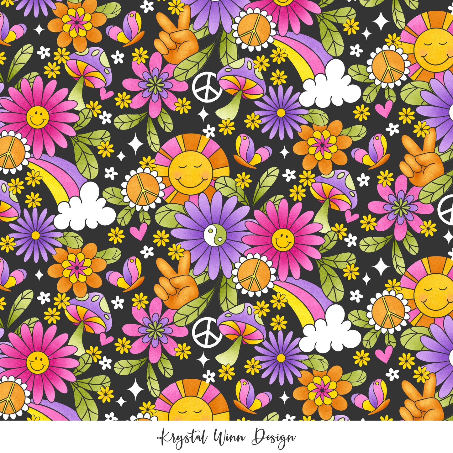Groovy Sunny Floral Black KW415