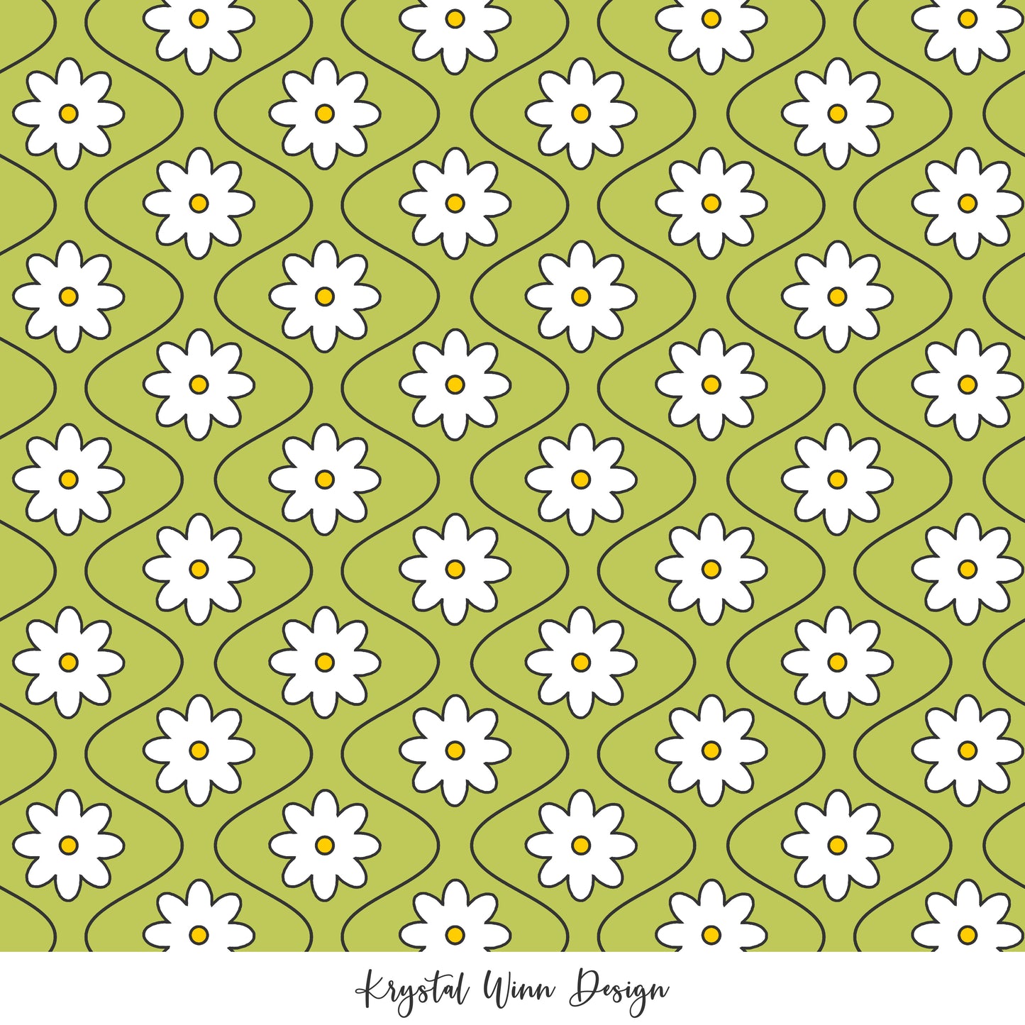 Groovy Waves Flowers Lime KW408