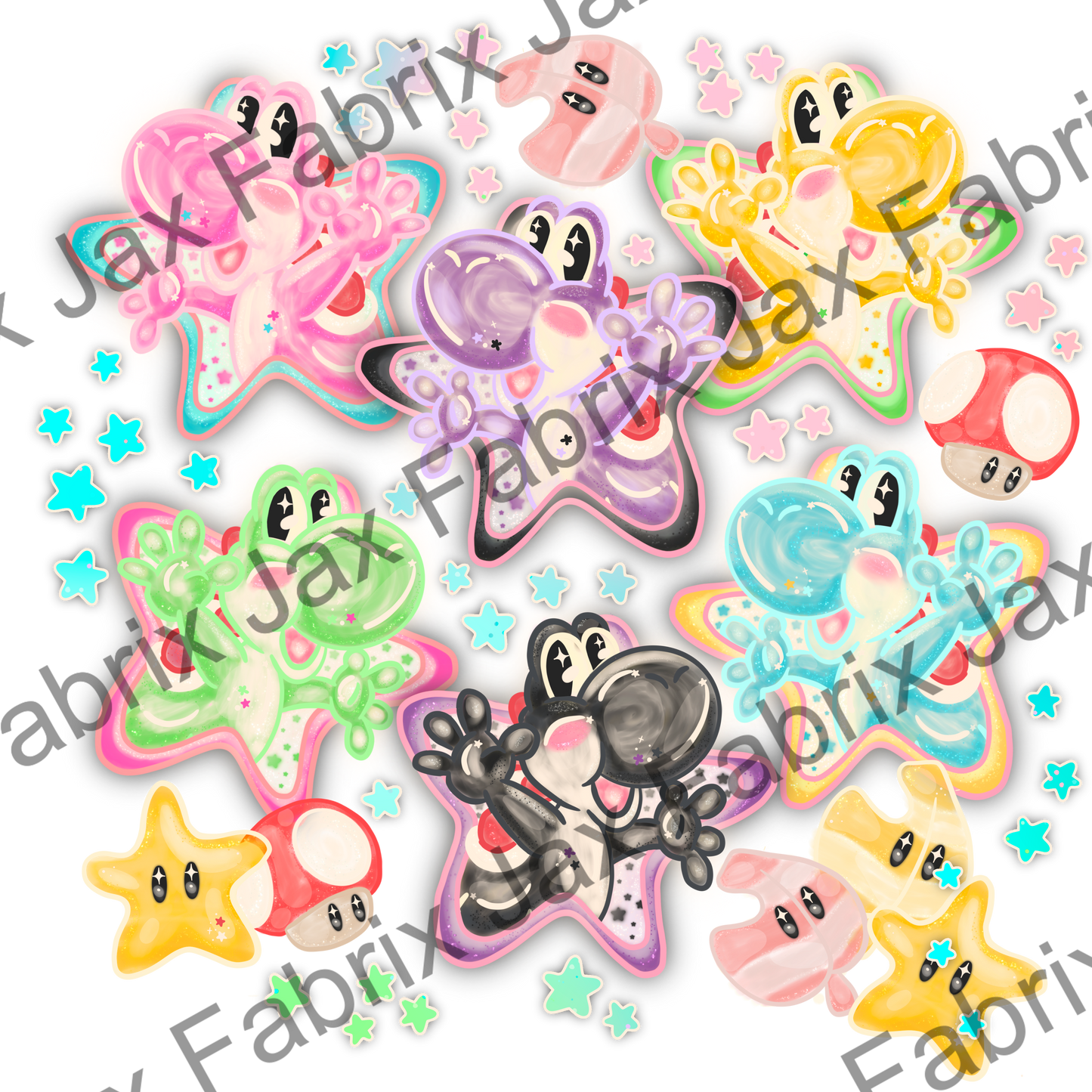 Green Dino Pastel Rainbow Stars PNG LYSS69