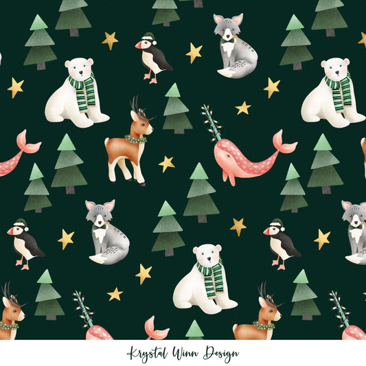 Merry Little Arctic Friends Dark Emerald KW168