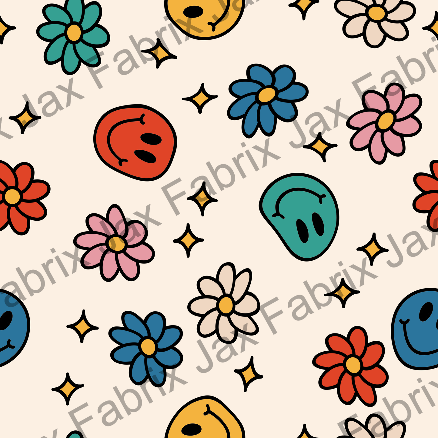 Retro Wave Smilies Flowers RAE213