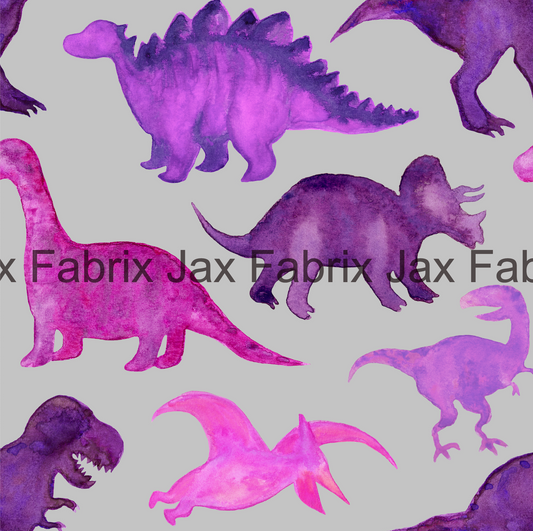 Dinosaurs Pink Purple on Grey AMD58
