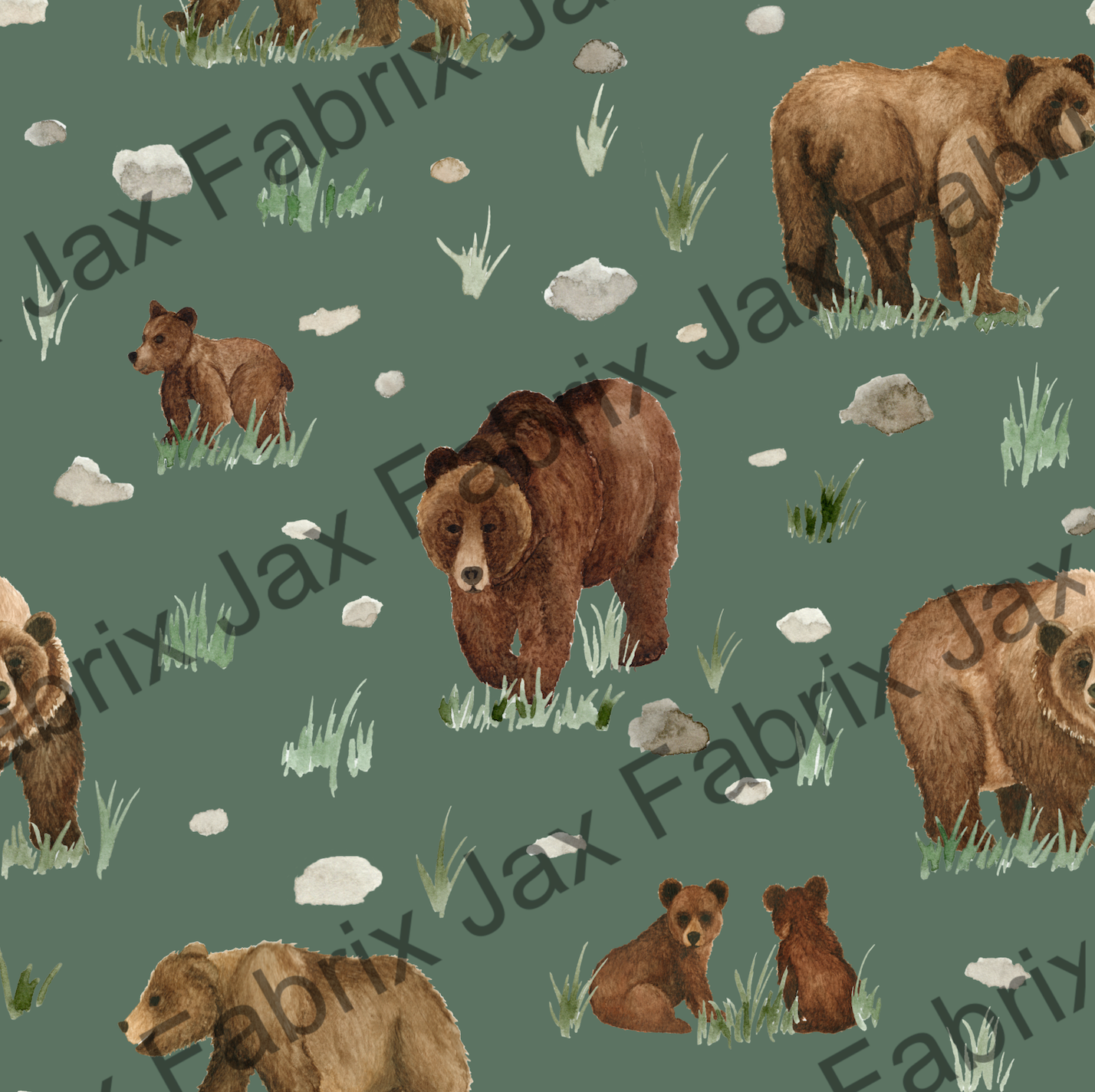 Watercolor Grizzly Bears Pine SAMD249