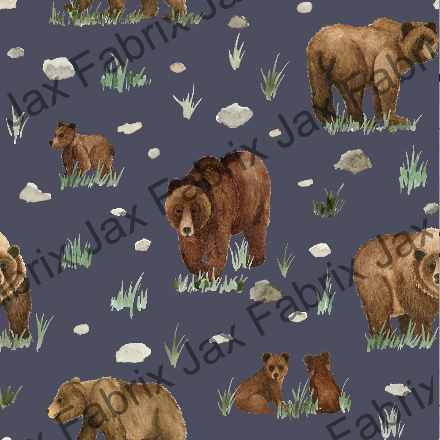 Watercolor Grizzly Bears Navy SAMD250