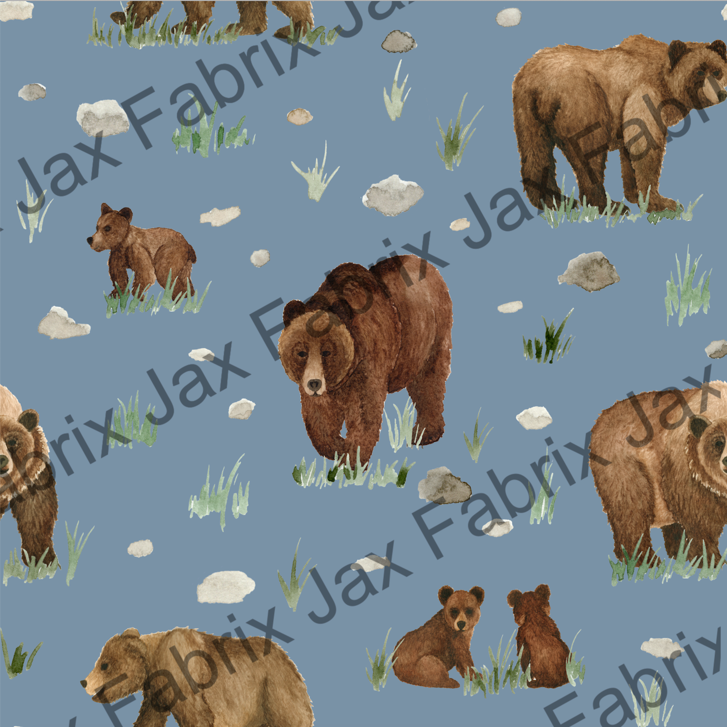 Watercolor Grizzly Bears Blue SAMD251