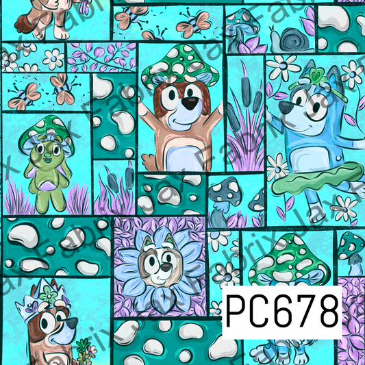 Cottagecore Patchwork Pups Blue PC678
