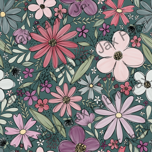 Sketchy Teal Floral RAE85