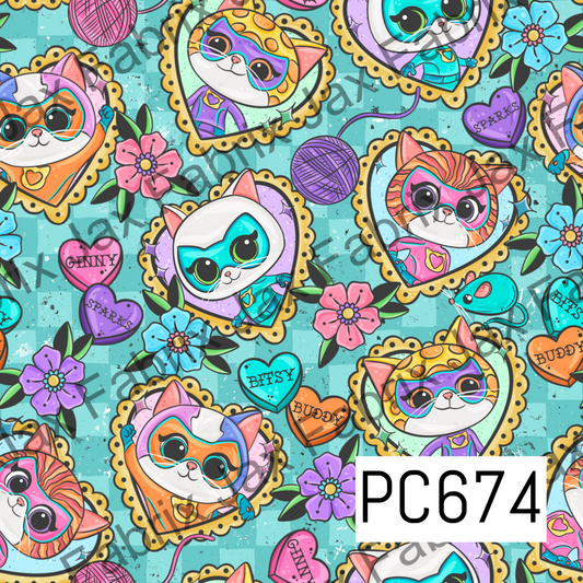 Tattoo Powerful Kitties Blue Check PC674