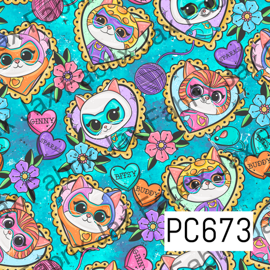 Tattoo Powerful Kitties Blue Tie Dye PC673