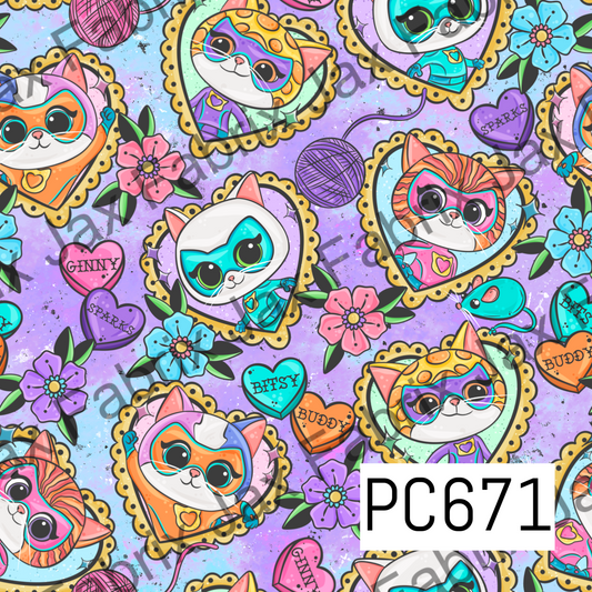 Tattoo Powerful Kitties Purple Tie Dye PC671