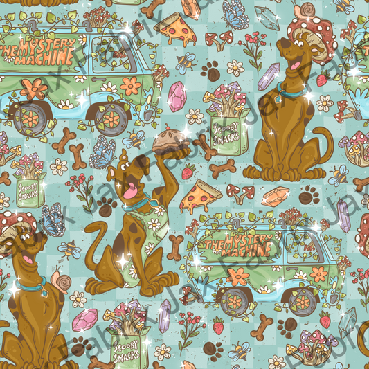 Whimsical Mystery Dog Cottagecore Blue Check PC472