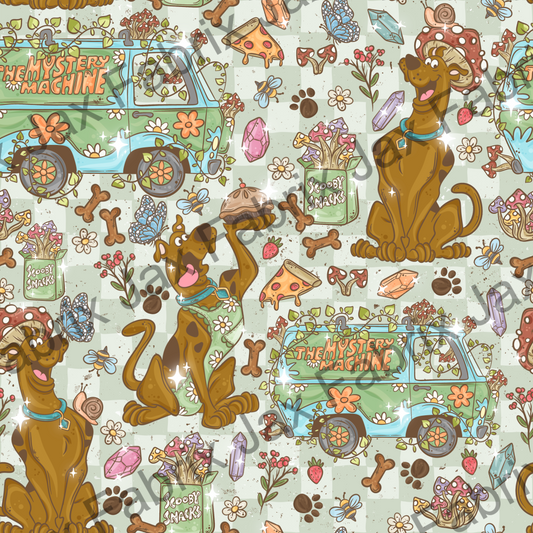 Whimsical Mystery Dog Cottagecore Green Check PC471