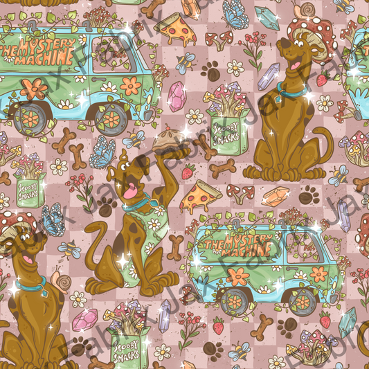 Whimsical Mystery Dog Cottagecore Mauve Check PC470