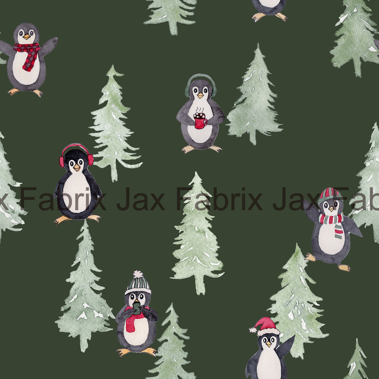 Deck The Halls Penguin and Pine Trees Fern AMD13