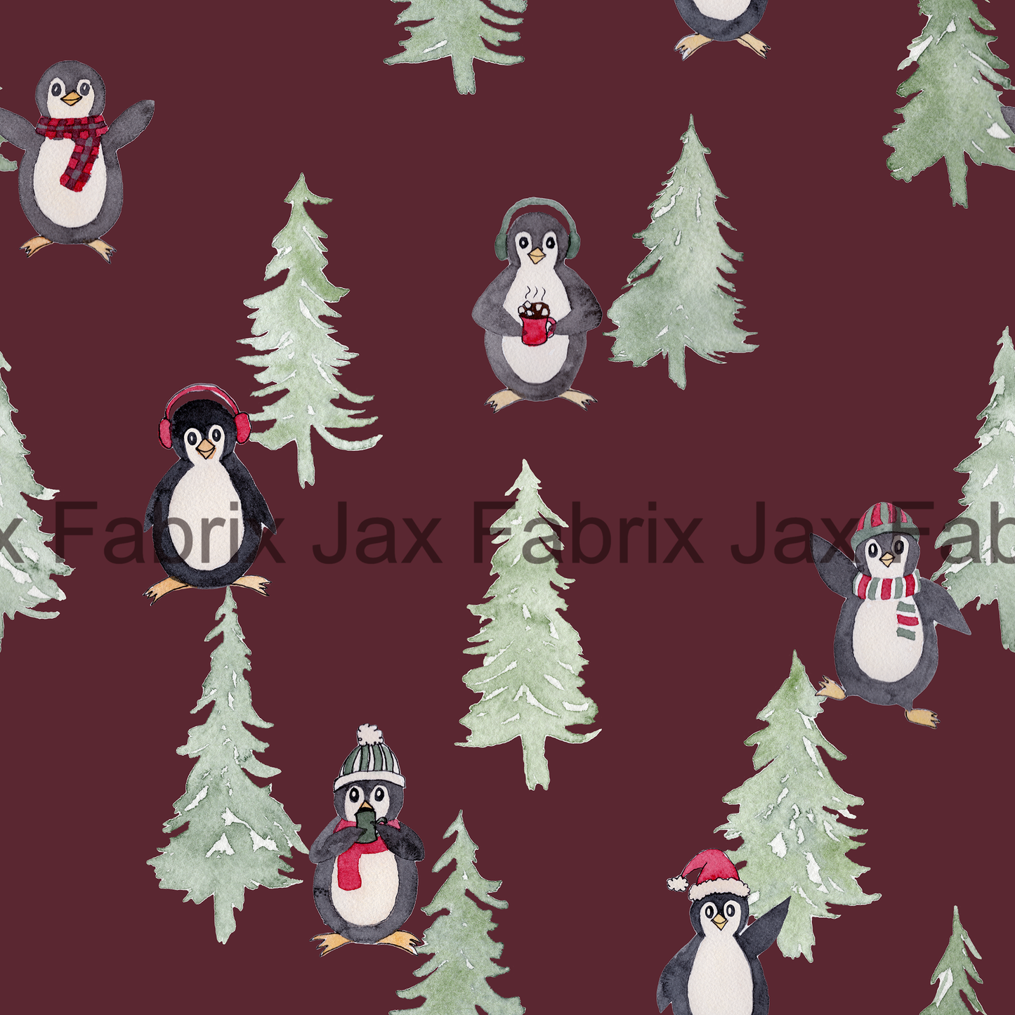 Deck The Halls Penguin and Pine Trees Wine AMD16