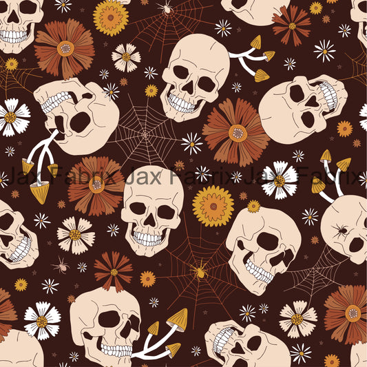 Spooky Brown Floral Skulls INH27