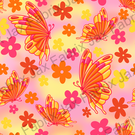 Groovy Sunset Flowers and Butterflies ZR146